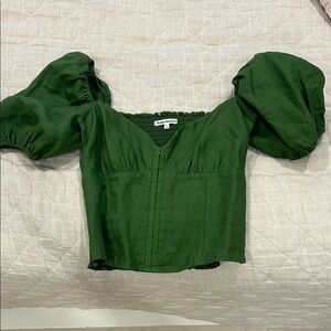 Reformation Forest Green Puff Sleeve Blouse